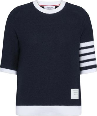 Thom Browne Textured Cotton Pique 4-Bar Tee - Dames - Ronde hals truien - Blauw - 2XS - Katoen - Truien & Vesten