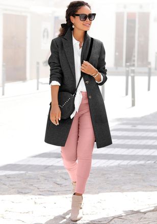 Lascana Kurzmantel LASCANA, Damen, Gr. 34, schwarz, Web, Obermaterial: 100% Polyester. Futter: 100% Polyester, unifarben, figurumspielend kniefrei, M&auml;ntel Kur