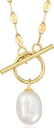 RS Pure by Ross-Simons 6-6.5mm Cultured Pearl Lumachina-Chain Toggle Necklace in 14kt Yellow Gold