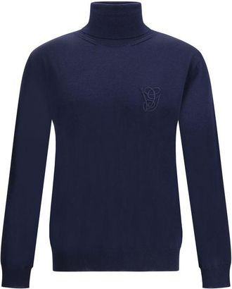 Valentino Blue Fleece Wool Mens Turtleneck