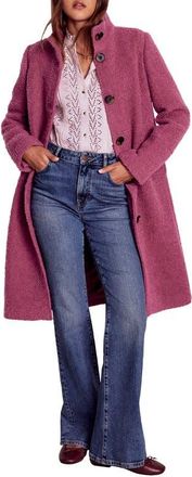 Boden Textured Wool Blend Stand Collar Coat in Pink Heather at Nordstrom, Size 6