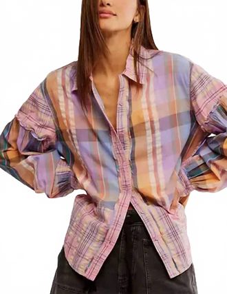 Free People Madras Dream Long Sleeve Top In Blue