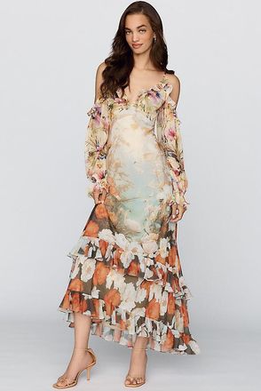 Anthropologie BHLDN Ruffle Puff-Sleeve Maxi Dress