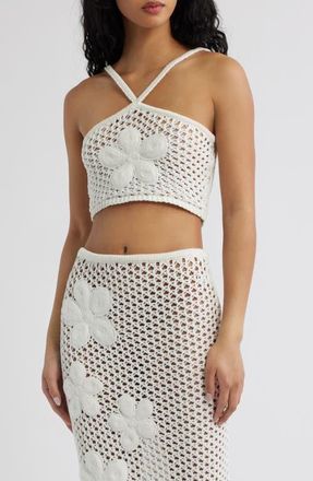 Kulani Kinis Appliqu&eacute;d Crochet Halter Crop Top in Whipped White at Nordstrom, Size X-Small