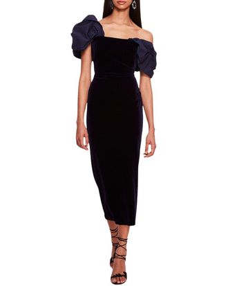 Marchesa Asymmetrical Velvet Midi Dress