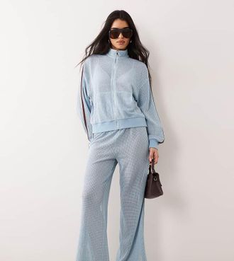 KAIIA Esclusiva Kaiia - Pantaloni alluncinetto celesti con righe a contrasto color cioccolato in coordinato-Blu