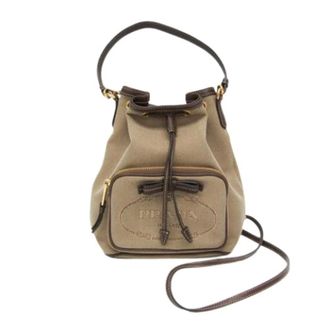 Prada Pre-owned Bucket Bags, female, Beige, Size: ONE SIZE Pre-owned Logo jacquard drawstring bag