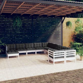 vidaXL Muebles De Jard&iacute;n 11 Pzas Y Cojines Blanco Madera De Pino Vidaxl