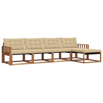 vidaXL Conjunto De Sof&aacute;s De Exterior Con Coj&iacute;n 5 Pcs Natural Y Beige Vidaxl