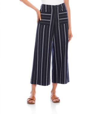 Karen Kane Stripe Cropped Wide-Leg Pants In Navy And Light Blue