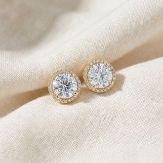 Pompeii3 2 1/5 Ct Diamond Halo Screw Back Studs 10k Yellow Gold Lab Grown
