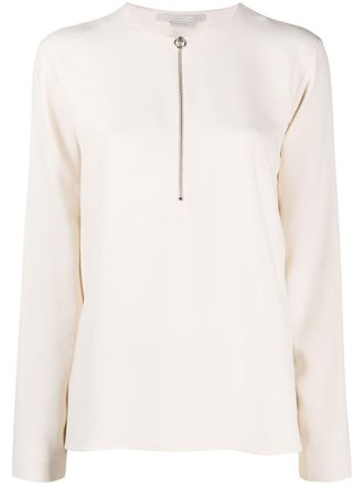 Stella McCartney zip-front blouse - women - Spandex/Elastane/Acetate/Viscose - 38 - Neutrals