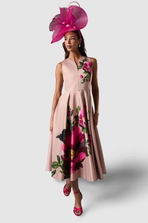 Coast Notch Neck Placement Print Midi Dress in Blush at Nordstrom, Size 6