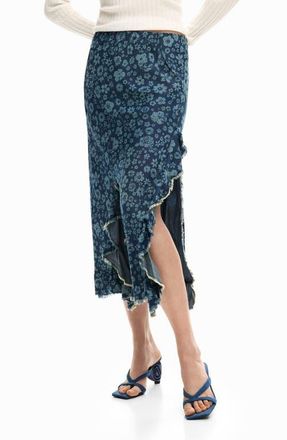 Desigual Floral Print Midi Skirt in Medium Blue at Nordstrom, Size X-Small