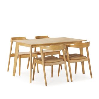 HOMN Juego de mesa 140x80 cm y 4 sillas de comedor color roble