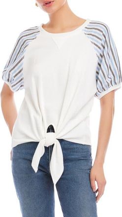 Fifteen Twenty Jami Contrast Sleeve Tie Front Organic Cotton Top in Off White at Nordstrom, Size Medium