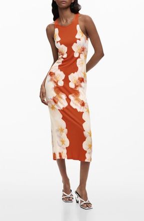 Desigual Floral Print Sleeveless Knit Dress in Orange at Nordstrom, Size X-Small