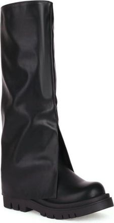 Generic Womens Knee-High Equestrian Boots with Flat Heel, Round Toe & Faux Leather, Edgy Fashion Style,Black,6.5 UK