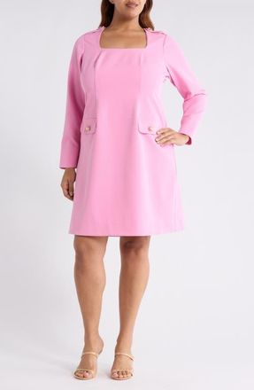 Tahari by ASL Long Sleeve Crepe Sheath Dress in Flamingo at Nordstrom, Size 20W
