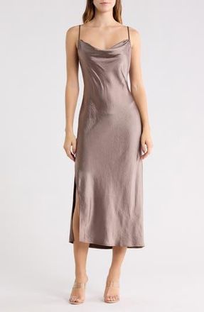 Open Edit Cowl Neck Satin Slipdress in Tan Dusk at Nordstrom Rack, Size X-Large