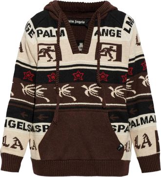 Palm Angels Palm Shadow Jacquard Wool-Blend Loose Knit Hoodie