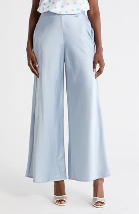 Renee C Satin Wide Leg Pants in Steel Blue at Nordstrom Rack, Size X-Large