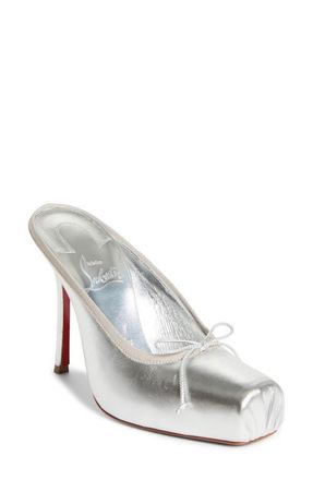 Christian Louboutin Cassia Square Toe Mule Pump in Silver/Silver at Nordstrom, Size 10.5Us