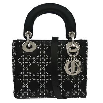 Dior Lady Dior Black Satin And Bead Embroidery Black Satin Handbag (Pre-Owned)