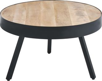 Beliani Mesa De Centro De Madera De Mango Clara Metal Negro Base Tr&iacute;pode Bordes Elevados Wakita