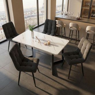 OEM Silla De Comedor - Nexu - Juego De 4 - Terciopelo Gris Oscuro - Patas De Metal - Espuma De Alta Densidad