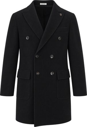 Breras Milano Black Double-Breasted Wool-Blend Coat