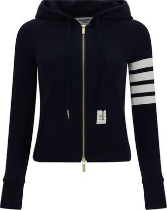 Thom Browne Womens Cotton Zip Hoodie With Striped Sleeve - Navy - Size EU 36 (Womens)