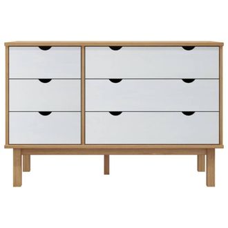 Berkfield Home Beautiful Drawer Cabinet OTTA Brown&White 111x43x73.5cm Solid Woo | Size: 111x43x73.5 cm