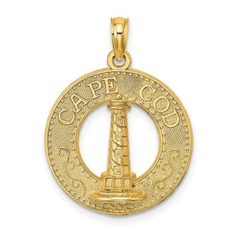 Diamond2Deal 14k Yellow Gold CAPE COD Lighthouse Charm Pendant