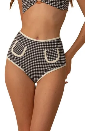 Montce Swim Gingham High Waist Bikini Bottoms in Black/White Gingham at Nordstrom, Size X-Large