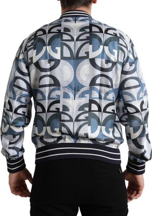 Dolce & Gabbana Mens Multicolor Logo Print Bomber Blouson Jacket Silk Clothing