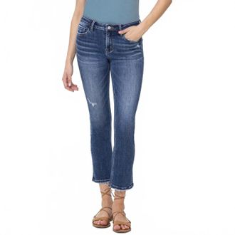 Flying Monkey Mid Rise Crop Slim Straight Jeans In Medium Blue