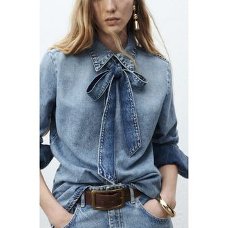 Mango Lana Denim Shirt in Open Blue at Nordstrom Rack, Size 2