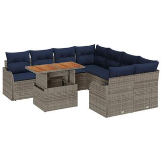 vidaXL Set Divano Da Giardino 9 Pz 8-numero Di Posti Grigio E Blu Navy Vidaxl