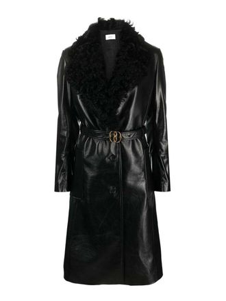 Bally Shearling-collar leather trench-coat