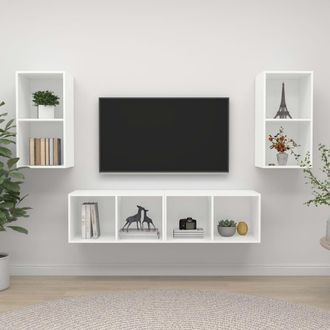 vidaXL Vidaxl - Muebles De Sal&oacute;n De Pared 4 Piezas Madera De Ingenier&iacute;a Blanco