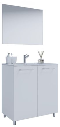 ebuy24 Ebuy24 - Vcm 3 Pcs Set 1 Lavabo Con Puertas Giratorias, 1 Espejo, 1 Lavabo Lavabo De Cer&aacute;mica Gabinete Inferior De Pie 80 Cm Juego De Muebles De Ba&ntilde;o 
