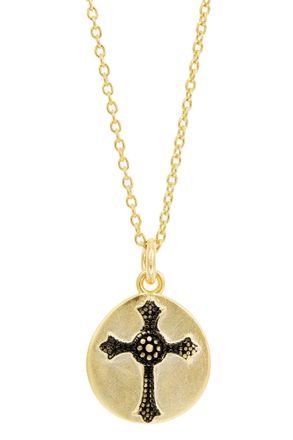 Savvy Cie Jewels GOLD PLATED CROSS MEDALLION PENDANT NECKLACE
