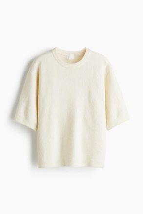 H&M Knitted T-shirt in Cream at Nordstrom, Size Xx-Large