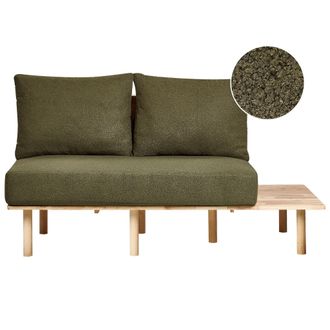 Beliani Beliani - Sof&aacute; 2 Plazas Estilo Japandi Estructura Madera Clara Respaldo Con Mesa Plegable Tapizado De Boucl&eacute; Verde Oscuro Salo