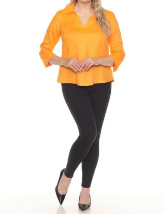 Joseph Ribkoff Collared V-Neck 3/4 Sleeve Linen Top In Apricot