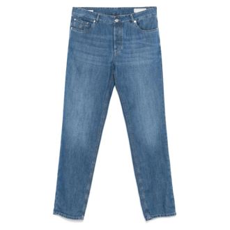 Brunello Cucinelli Blue Jeans with Logo Embroidery