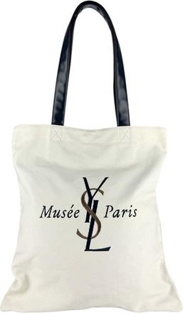 Saint Laurent Black Ivory Canvas Leather Shoulder Bag Tote Bag (Pre-Owned)