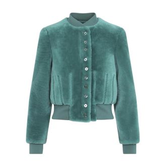 Alexander McQueen Cropped Shearling Bomber Jacket - female - Alexander McQueen - Bomber Jackets - Green - S - Jackets