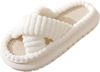 Generic Ladies Slippers Slip On Indoor Winter Warm Home With Embroidery Design For Casual Comfort Thick Sole Anti Slip For Her Cozy Slippers For Women(White, 